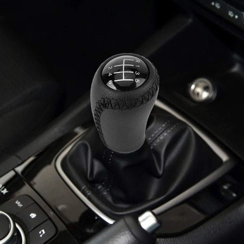 Qiilu Leather Gear Stick Shift Knob Shifter Head Cover for Mazda 3 BK BL/5 CR CW/6 II GH 05-14...