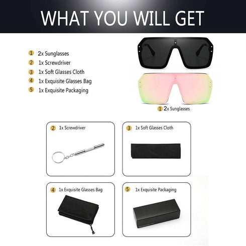 BOJOD Oversized Sunglasses for Women Trendy One Piece Flat Top Rimless Sunglasses Siamese Big Large Shades...