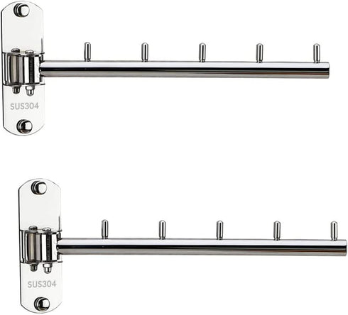 2 Pcs Folding Wall Mounted Clothes Hanger Rack with Swing Arm Stainless Steel Heavy Duty Coat Hook for Bathroom, Bedroom, Laundry Room - Silver...