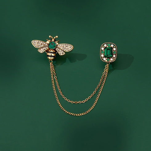 Vintage Honey Bee Brooch Pins for Women Men CZ Crystal Lapel Pin Badge Hanging Tassel Chains Collar Brooches Pin Shirt Collar Pins Hat Scarf Tie P...