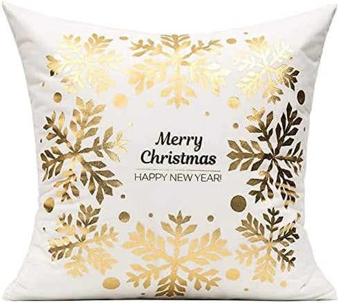 All Smiles Christmas Throw Pillow Covers Cases 16X16 Set of 4 White Gold Decorations Winter Xmas Indoor Home Holiday Décor Velvet Navidad Cushion ...