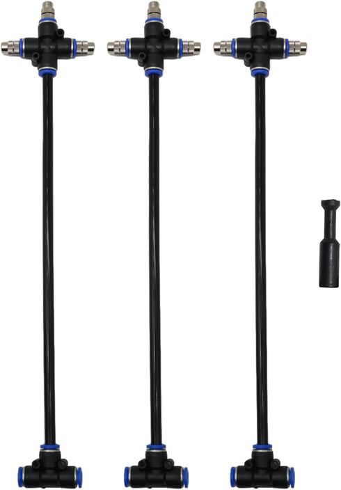 3 Pack 3 Way Brass Misting Nozzles Tee, w/ 13 in Length Built in Hose for Outdoor Watering System, Adjustable 360° Rotation Nozzles, Water Mister ...