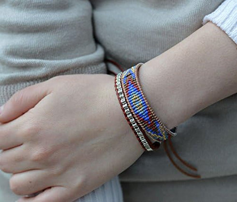 KELITCH New Miyuki Beaded Strand Bracelet New Leather Wrap Woven Braided Bracelets Womens Miyuki Bracelets...
