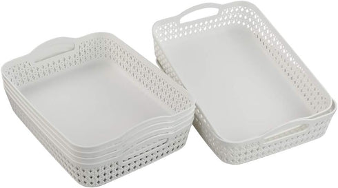 White Plastic Storage Basket Tray, Pack for 6 (Large)...