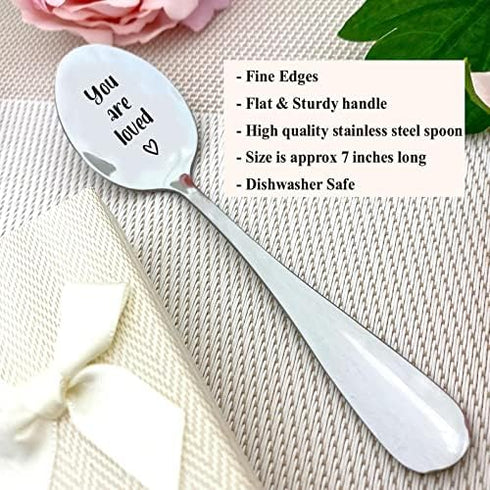 You Are Loved Engraved Stainless Steel, Inspirational Motivational Coffee Tea Spoon Gift for Men Women Friends Birthday Christmas Gifts, Silver, 7...