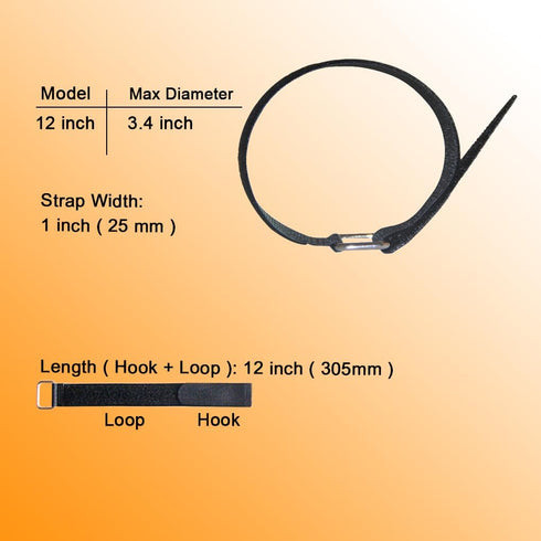12 inch Reusable Fastening Cable Straps - Hook and Loop Fixing Straps - 12 Pack...