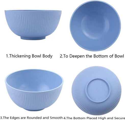 Cereal Bowls Unbreakable 24 OZ, Plastic Bowls Reusable Light Weight Bowl, Microwave and Dishwasher Safe BPA Free Cereal Bowls heat Straw Bowl for ...
