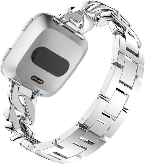 Compatible for Fitbit Versa Watch Band, Bling Diamond Stainless Smartwatch Replacement Chain Band,Single Row Chain Solid Zinc Alloy Band Replaceme...