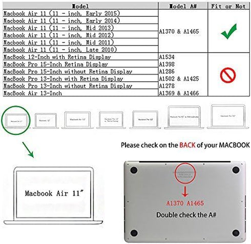 RUBAN Compatible with MacBook Air 11 Inch Case Model A1370 A1465, Soft Touch Plastic Hard Shell Case Bundle for Mac Air 11.6 (Black)...