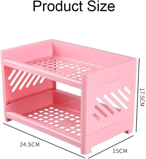 2 Tier Plastic Countertop Shelf Organizer Storage Rack, Multifunction Pantry Storage Organizer Kitchen Spice Rack Bathroom Shelf Organizer Tableto...
