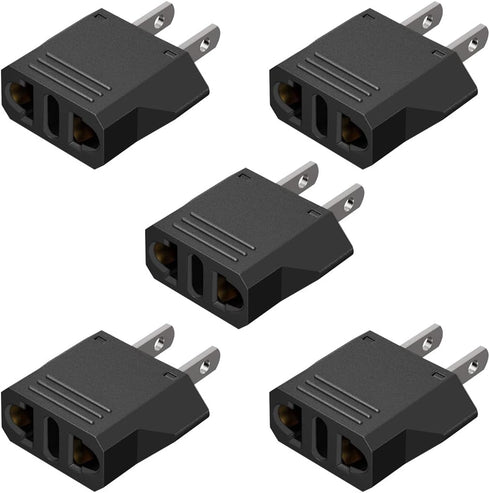 (Black-5pcs) American Standard Plug to 2 Hole sockets Travel Conversion Plugs,EU Socket to US Plug?Adapter Europe to USA, Europe to America Travel...