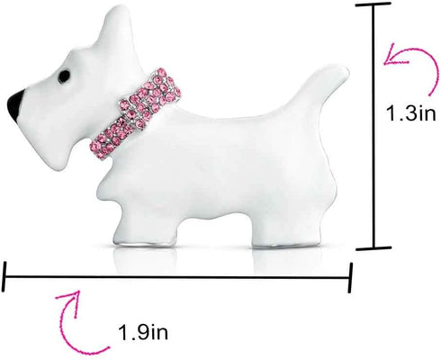 Large Statement Blue Or Pink Crystal Collar White Enamel Westie Scottie Terri Dog Pet Animal Scarf Brooch Pin For Women Teens Silver Tone Rhodium ...