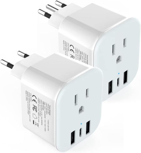 2 Pack European Travel Plug Adapter, LANUEE Italy Power Adapter with USB C Port, 2 in 1 Type C/L Foldable EU Outlet Adapter,Travel Accessories to ...