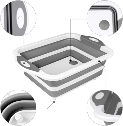 QiMH Collapsible Cutting Board - Foldable Multi-function Dish Tub - Washing and Draining Veggies Fruits Food Grade Sink Storage Basket(8.5 Quart) ...