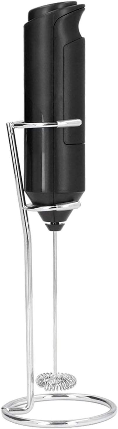 Mini Handheld Drink Mixer, Portable Stainless Steel Electric Milk Frother with Metal Base for Kitchens (Black and Bracket)...