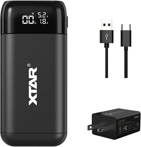 XTAR PB2SL 18650 Battery Charger with XTAR QC3.0 18W Wall Charger USB C Port 21700 Battery Charger with USB Output Function for 18650 20700 21700 ...