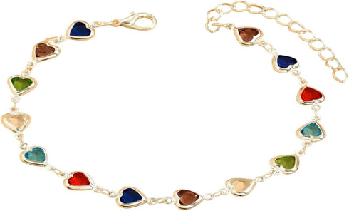 Butterfly Love Heart Adjustable Chain Link Anklet Foot Barefoot Bling for Women Jewelry Inlay Summer Beach Holiday Colorful 17/21+5cm Sparkling Fa...
