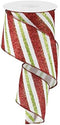 Craig Bachman Diagonal Glitter Stripe Wired Edge Ribbon - 2.5" x 30 Ft (White, Red, Lime Green)...