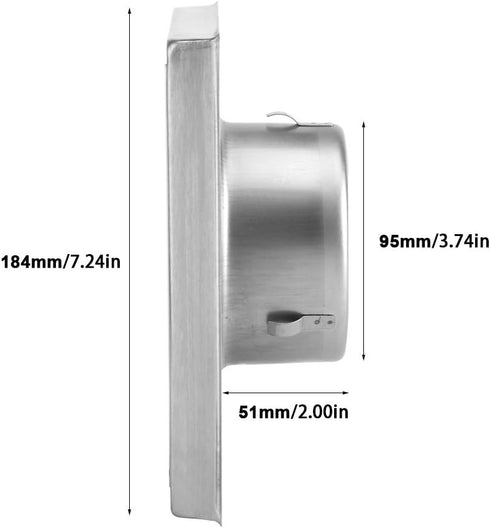 Louvered Outdoor Dryer Vent Cover Air Vent Duct Grill 100mm Stainless Steel Wall Air Vent Square Tumble Dryer Extractor Fan Outlet Outdoor Weather...