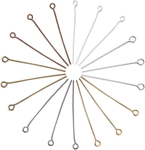 PH PandaHall About 600 Pcs Brass Head Pins Findings Open Eye Pin Length 1.38 Inch 21-Gauge for Jewelry Making 6 Colors...