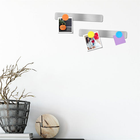 Magnetic Bulletin Strips 5PCS Self Adhesive Frameless Stainless Iron Bulletin Board Bar with 10 Magnetic Buttons for Memo Photo Notes Office Schoo...