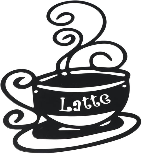 gifthub 4 Pieces of Coffee Logo Metal Wall Decoration, Metal Wall Decoration Art Coffee Shop Kitchen Black Coffee Cup Decoration Letter Iron Handi...