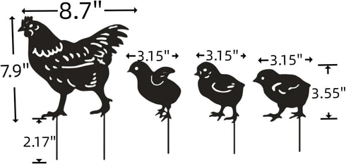 Metal Stake Chicken Decorative Garden Stakes Black Small Chicken Silhouette Garden Statues for Yard Outdoor Lawn Patios Garden Decoration,Set of 4...