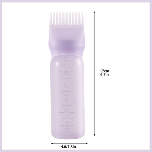 Pimoys Root Comb Applicator Bottle 6 Ounce, Oil Applicator for Hair Dye, Bottle Applicator Brush with Graduated Scale, Purple, 2 Pack...