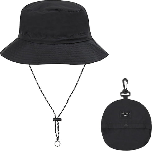 Waterproof Bucket Rain Hat with Chin Strap, Packable Sun Hat for Men Women Summer Lightweight Hiking Outdoor Cap Quick Dry Fishing Bucket Hat Blac...