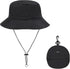 Waterproof Bucket Rain Hat with Chin Strap, Packable Sun Hat for Men Women Summer Lightweight Hiking Outdoor Cap Quick Dry Fishing Bucket Hat Blac...