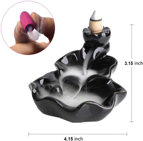 Waterfall Incense Burner, Lotus Backflow Incense Holder Ceramic Censer Cones Sticks Porcelain Holder with 10 Free Mixed Aromatherapy Cones...