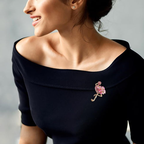 SaiDian 2Pcs Crystal Rhinestone Flamingo Brooch Pin Pink Bird Enamel Collar Lapel Corsage Badge For Women...