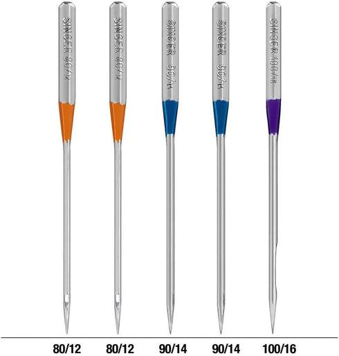 SINGER 04803 Regular Point Overlock Needles, 5-Count, Sizes 80/12, 90/14, 100/16...
