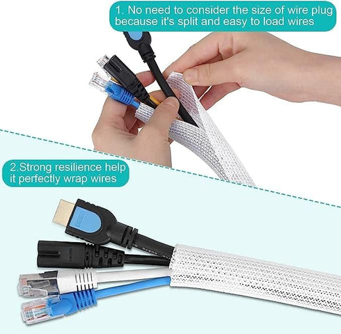 20ft - 1 inch White Cable Sleeve, Cable Organizer for Desk PC TV Computer, Wire Protector Cable Wrap Cover, Cord Management for Home Office...