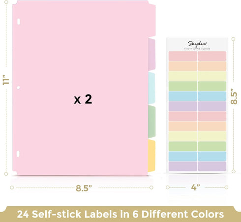 SKYDUE Binder Dividers with Tabs, 5 Tab Dividers, Pack of 2 Sets, 10 Dividers for 3 Ring Binder, Binder Dividers with Write on Tabs for School Off...