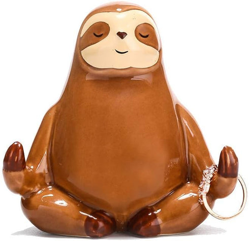 HOME SMILE Ceramic Sloth Dog Ring Holder, Funny Sloth Jewelry Holder Stand Engagament Wedding Birthday Christmas Gifts...
