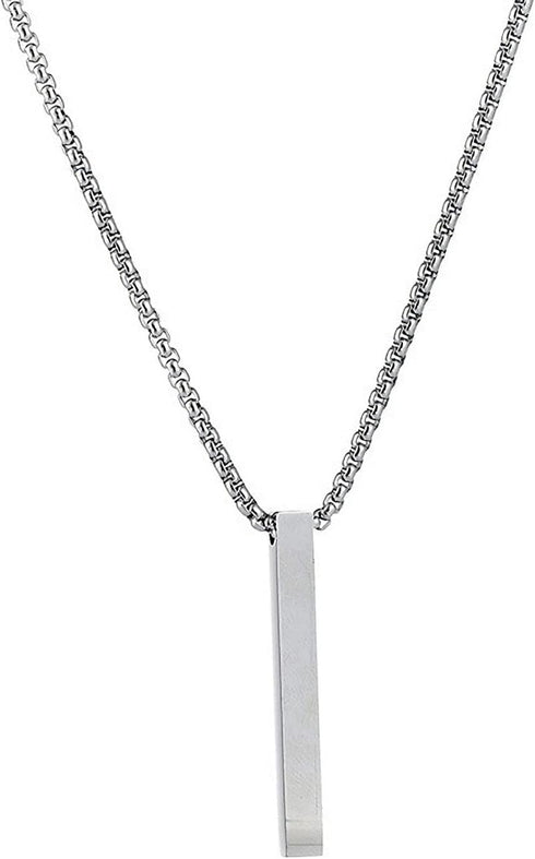 Bar Pendant Necklace Men Cool Stainless Steel Box Chain Pendant Matching Necklace For Men Couple Cuboid Stick Pendant Birthday Jewelry Gift...
