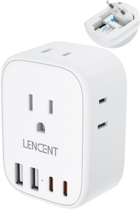 European Travel Plug Adapter, LENCENT International Type-C Foldable Power Plug with 4 Outlets, USB C Charger Adaptor, US to Most of Europe EU Icel...