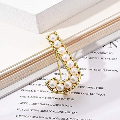 Elegant Gold Plated Simulated Pearl Initial Letter Brooch Pins for Women...