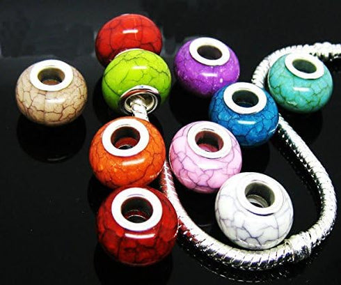 TianBo 100pcs Mix Color Large Hole Bead Resin Crack Fit European Charm Bracelet Spacer for Jewelry Making SS01...