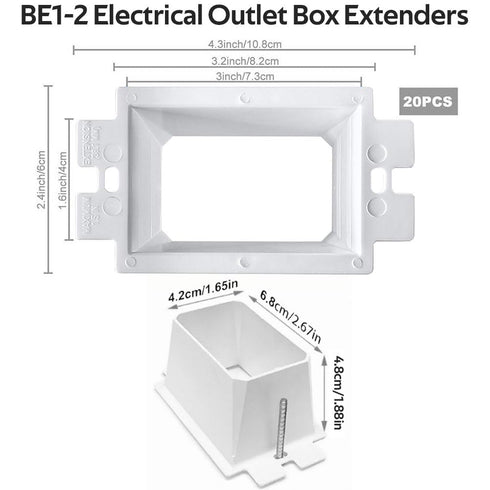 10 PCS BE1-2 Electrical Outlet Box Extenders with 20PCS Screws, 1-Gang Box Extender Single Gang Box Extender Electric Box Extender 1 Gang Power Ou...