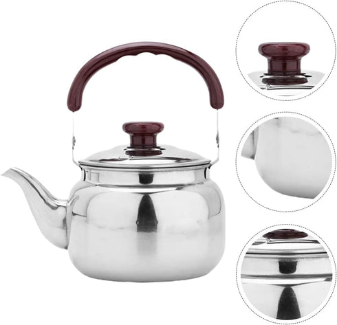 LIFKOME Traditional Stainless Steel Heavy Duty Tea Kettle With Sandwich Bottom and Specialty Cool Touch Handling Mirror Finish Stainless Steel Whi...