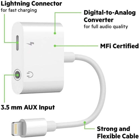 2 Pack Lightning to 3.5mm AUX Audio Charger Splitter for iPhone 14/13/12/11/XS/XR/X 8/iPad/iPod, Apple MFi Certified, 2 in 1 Headphone Adapter...