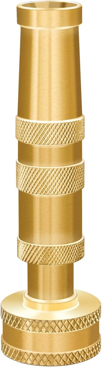 Watflow 3/4" Solid Brass Hose Nozzle - Heavy Duty High Pressure Hose Nozzle, Twist Hose Nozzle Sprayer for Watering Flowers, Lawns, Cleaning Groun...