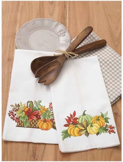 Leisure Arts Tea Towel 17"x28" Fruits 2pc, towel set, embroidery kit, bathroom hand towels, kitchen towel, cross stitch kits, stamped cross stitch...