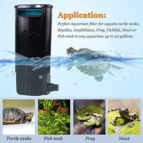 PULACO Aquarium Internal Filter 3 to 20 Gallons, for Turtle Tanks, Reptiles, Amphibians, Frog, Cichlids, Newt or Fish Tank...