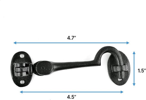 Renovators Supply Manufacturing Door Latch Lock 4.5 in. Black Wrought Iron Swivel Style Hook and Eye Latch for Door with Mounting Hardware...
