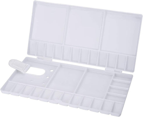 SUNIY Watercolor Palette Folding Paint Tray Plastic Painting Pallet with 33 Compartments, Thumbhole and Brush Holders, White...