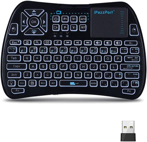 iPazzPort Bluetooth Mini Keyboard (IR Learning) Touchpad Mouse, Backlit 2.4GHz Wireless Keypad Remote Controller for Tablets, Smart TV,Fire Stick,...