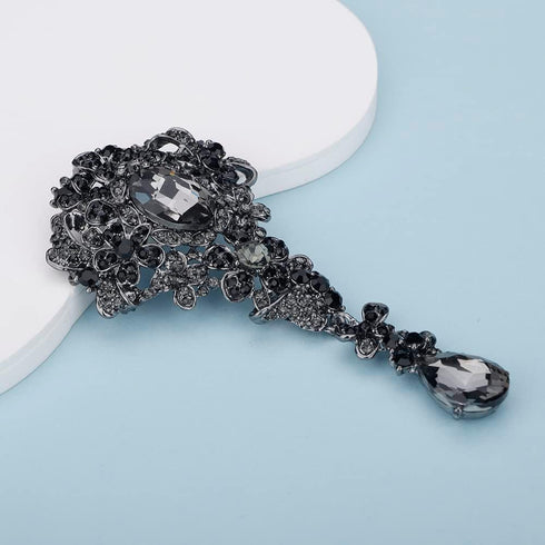 Bouquet Black Crystal Brooch for Unisex Teardrop Large Gorgeous Brooch Pin...